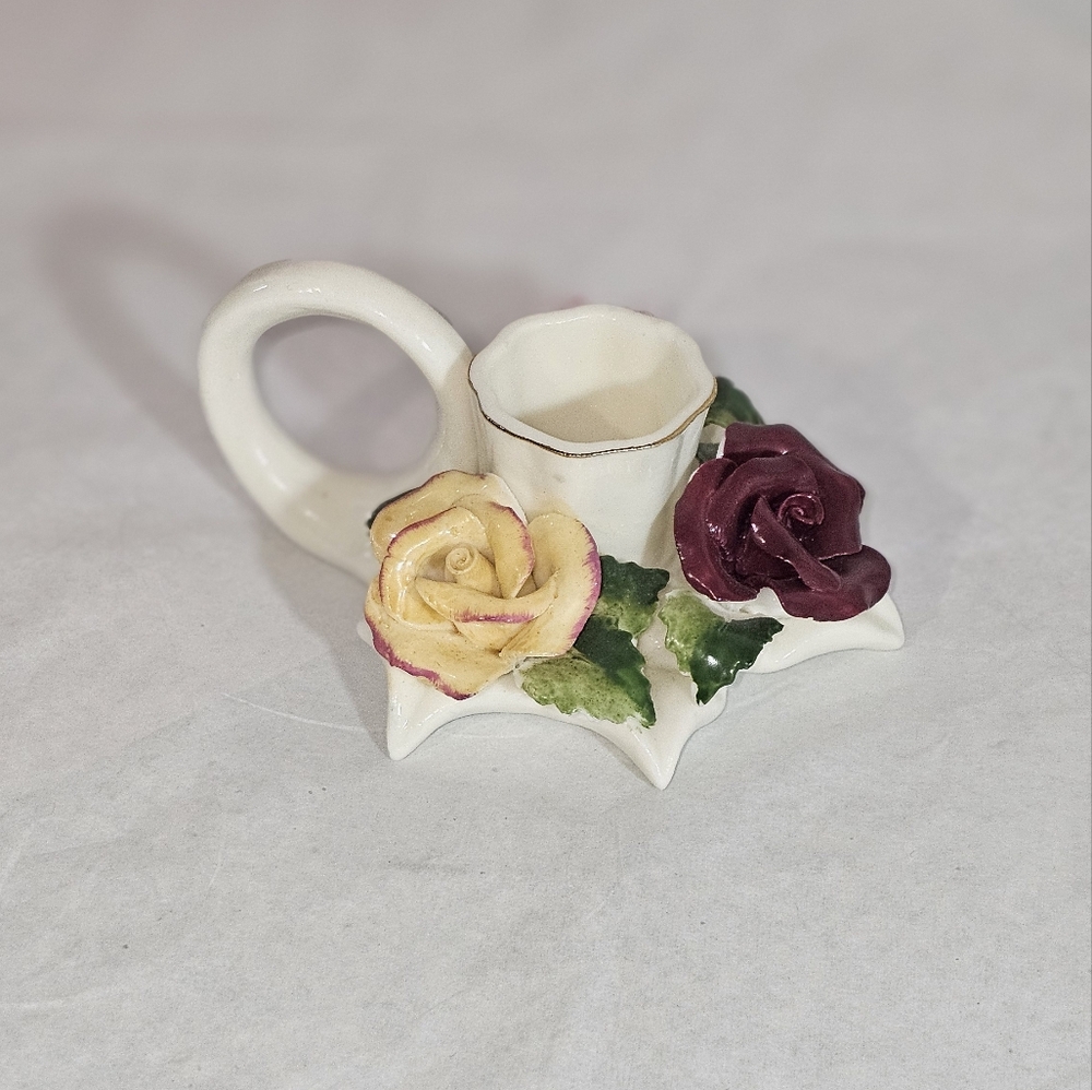 💰SALE💰 Vintage Jade Porcelain Flowers Candle Holder - EUC